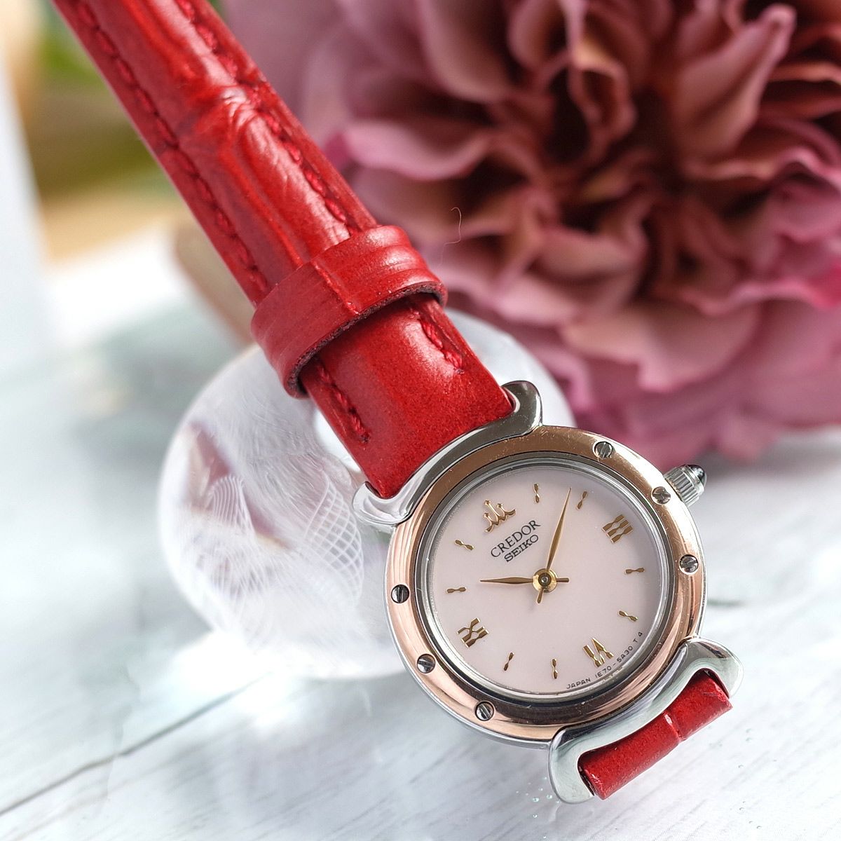 美品 SEIKO クレドール 1E70-2A40 ピンクシェル 18KT PG/SS コンビ