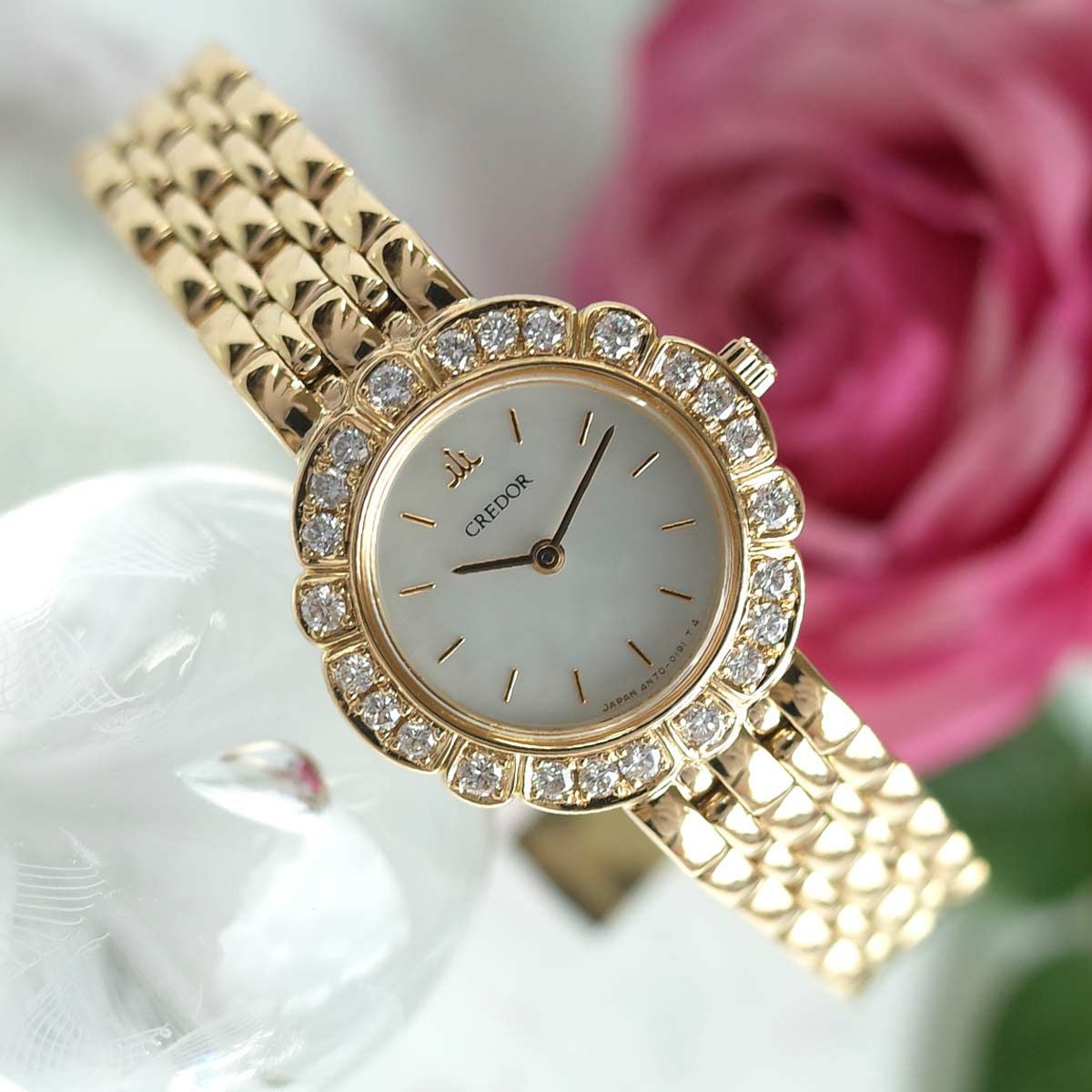 美品 SEIKO クレドール GTAA980 K18YG 4N70-019B ホワイトシェル