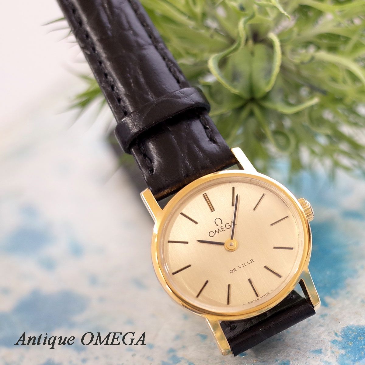 オメガ デビル 70's アンティーク 金張り 横オーバル SS/GP 新品革