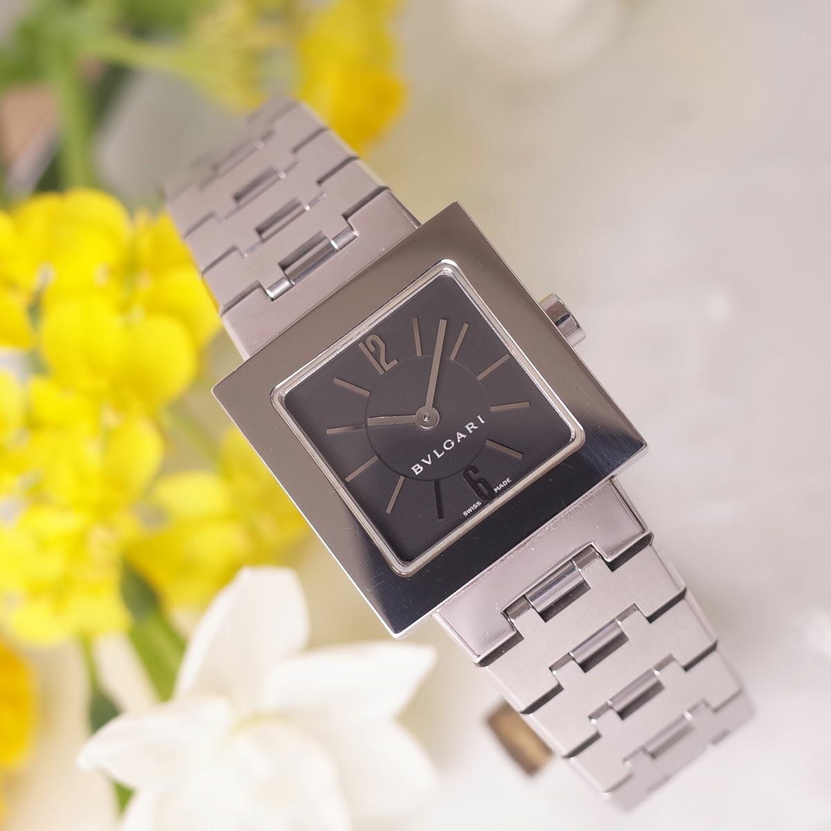 稼働 BVLGARI 腕時計 クアドラード スクエア レディース SS 2990 BVLGARI ブルガリ クアドラード SQ22SS スクエア SS 黒文字盤 ブラック