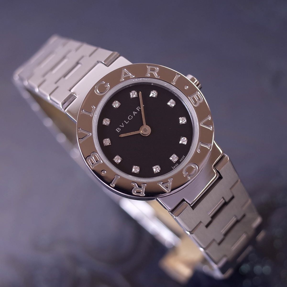 BVLGARI ブルガリブルガリ BB23SS 12PD ダイヤインデックス 黒文字盤