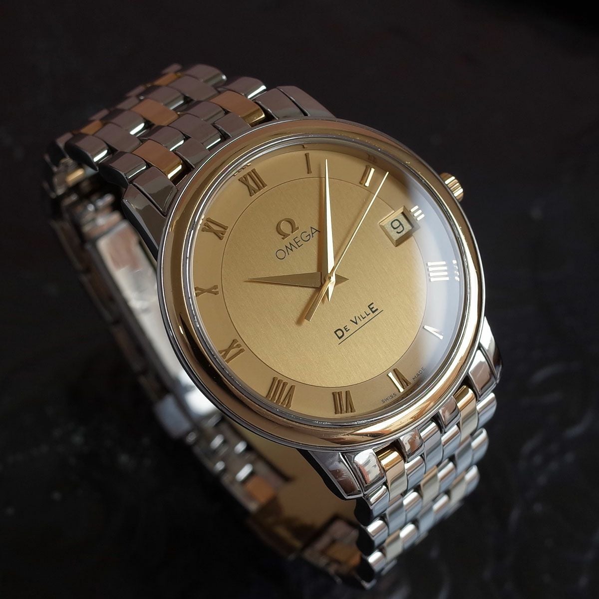 OMEGA　オメガ　デビル　プレステージ　メンズ　電池交換済み　稼働 オメガ デビル プレステージ SS/YG コンビ デイト ローマン メンズ