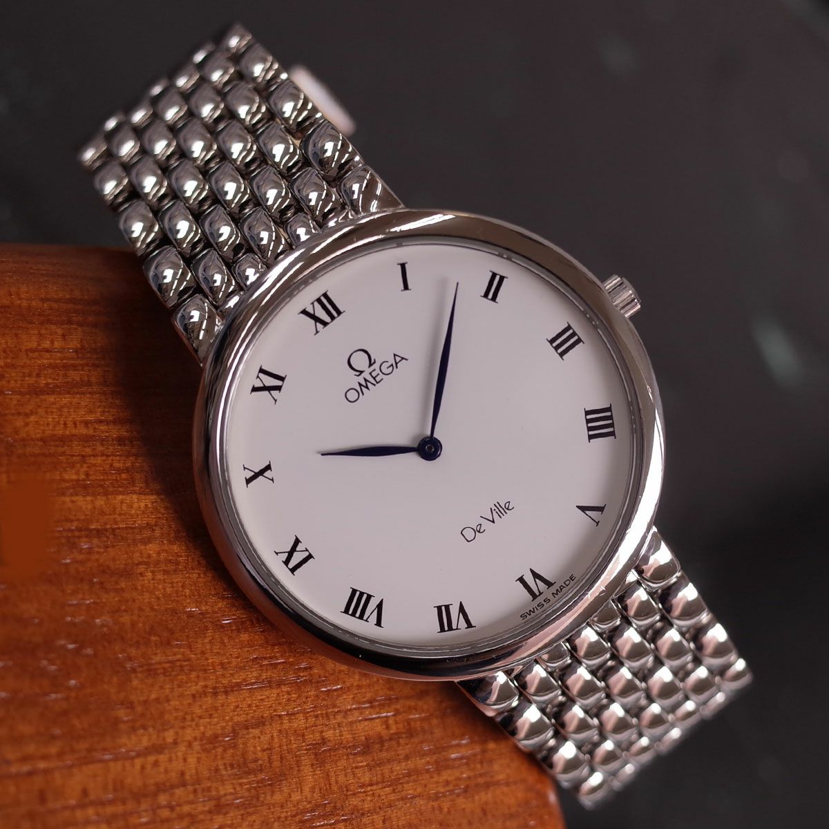 OMEGA De Ville クォーツ 腕時計 正規品 オメガ デビル SS ホワイトローマン リーフ針 サファイアガラス 7連