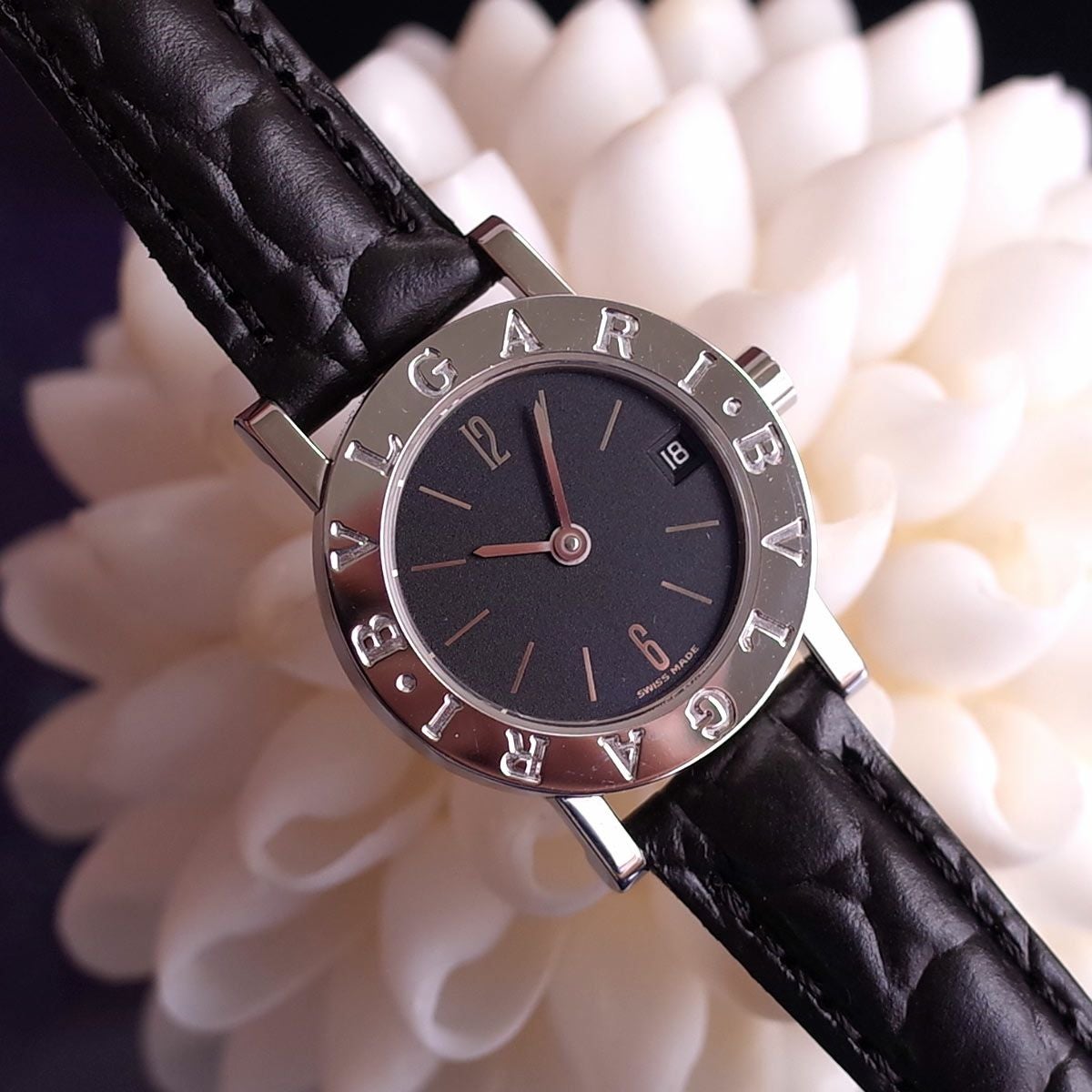 ブルガリ BB23SLD 革ベルト 黒 ブラック クォーツ レディース 腕時計 BVLGARI - ブルガリ BB23SLD 革ベルト レザー ブラック 黒 レディース