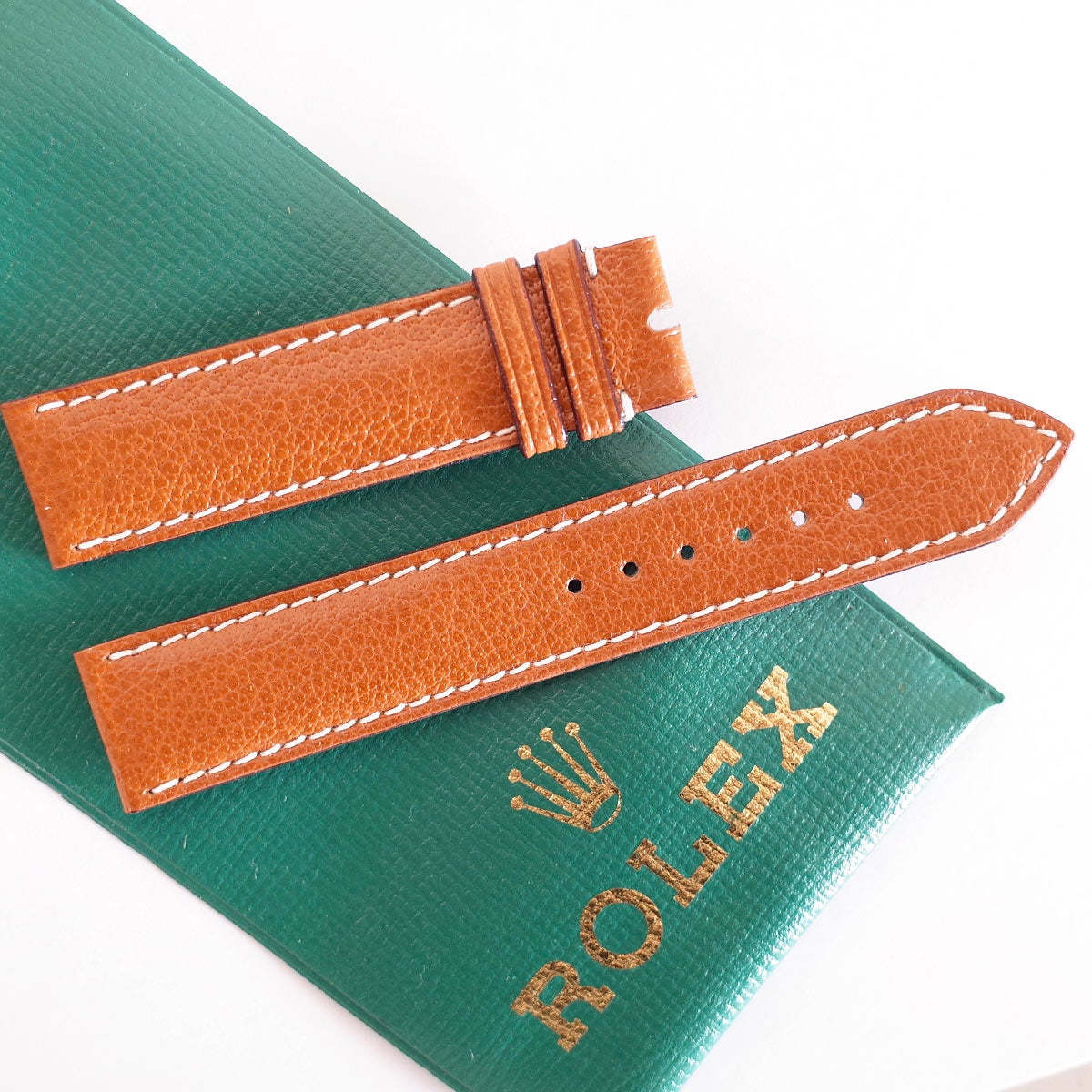 ROLEX ロレックス 純正革ベルト ストラップ レザー 19mm 茶×ホワイト