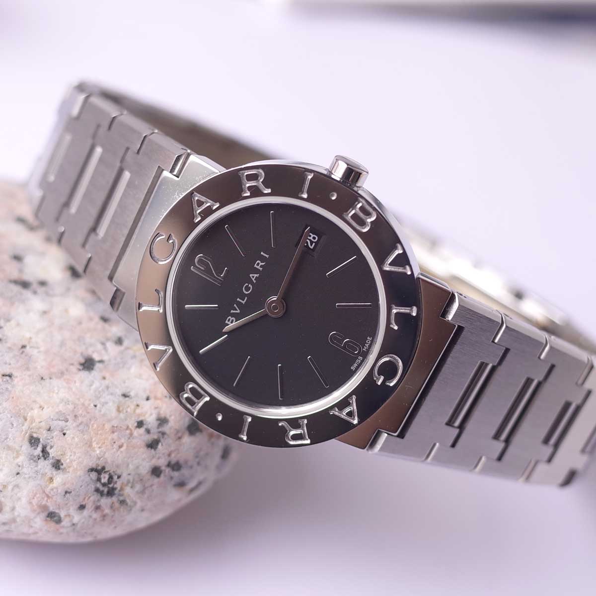 箱保 BVLGARI ブルガリブルガリ BB26SS デイト 黒文字盤 ブラック 片