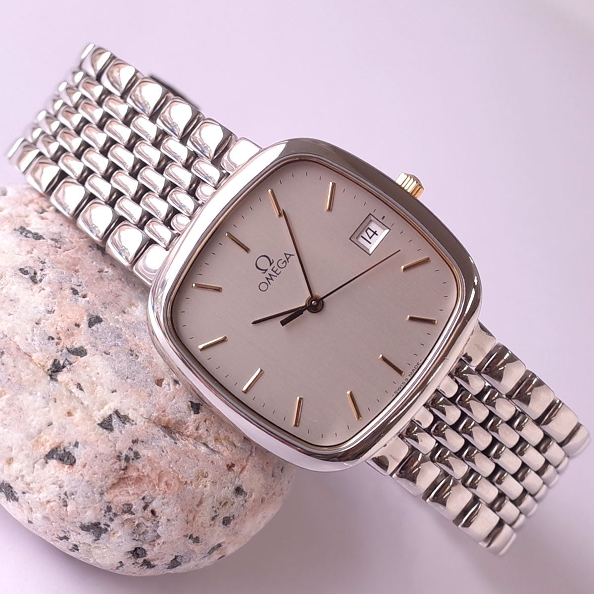 OH済 オメガ デビル SS 32mm スクエア 7連ブレス 90'S メンズ クォーツ