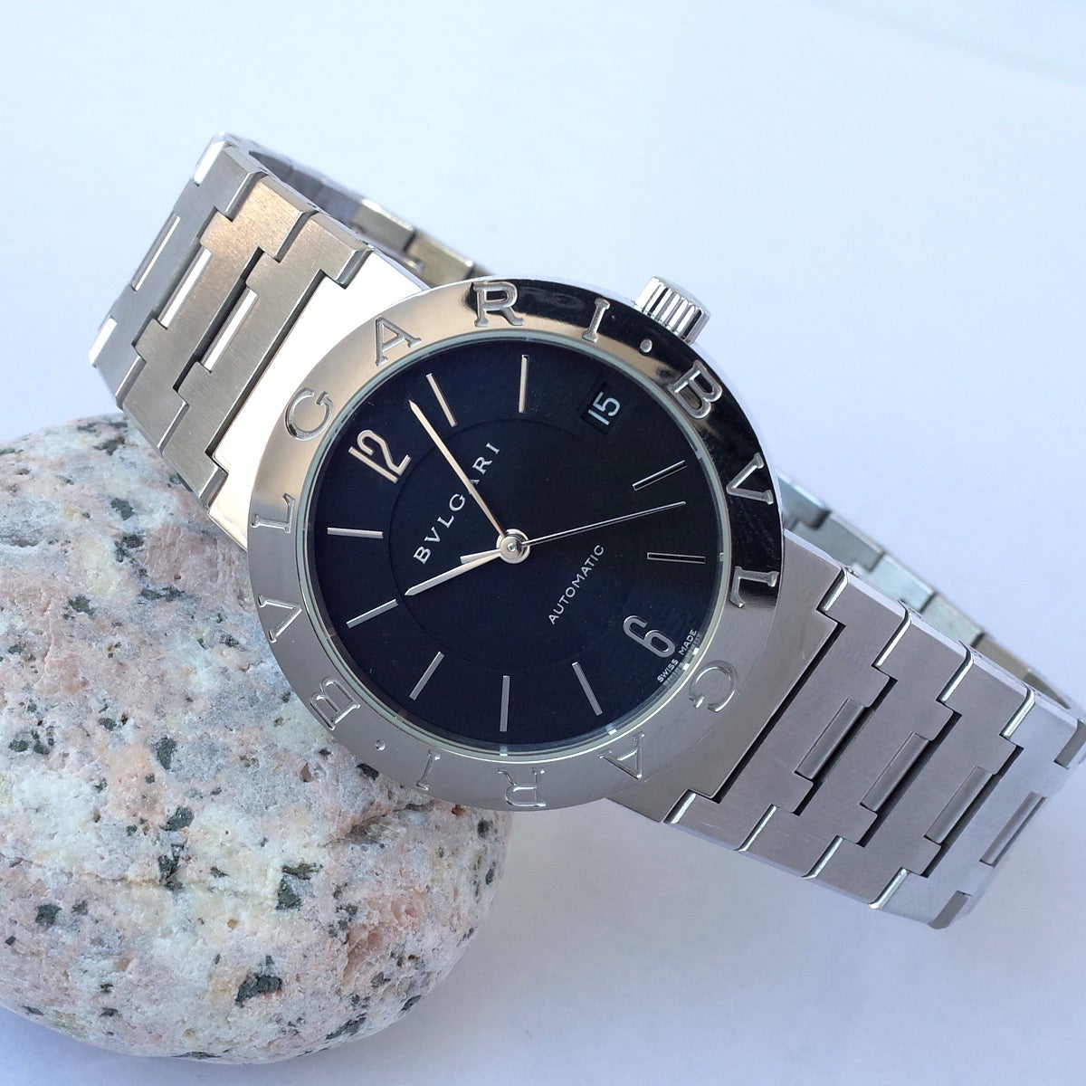 箱有 BVLGARI BB33SS AUTO ブルガリブルガリ 33mm径 デイト 黒文字盤