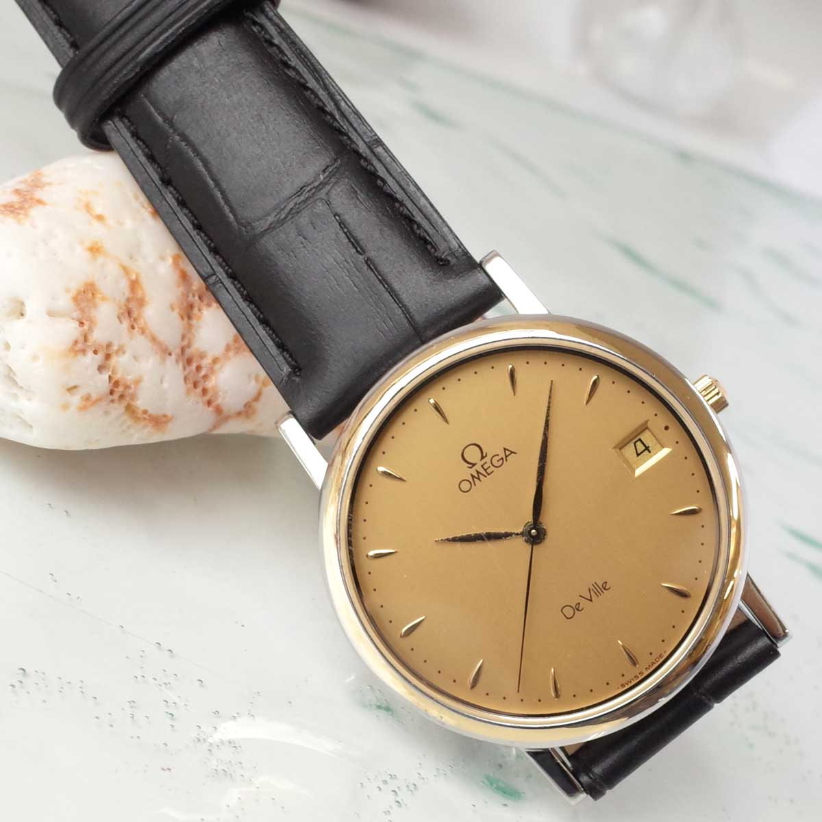 OH済 OMEGA オメガ デビル SS/YGベゼル 雫インデックス リーフ針 33