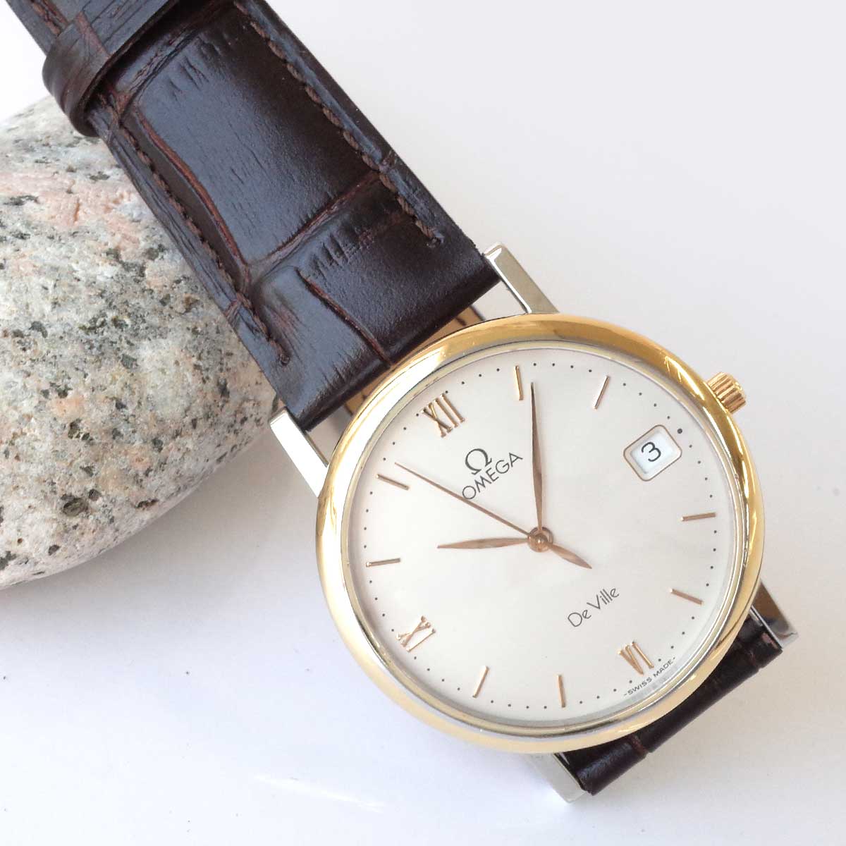 OH済 OMEGA オメガ デビル SS/YGベゼル 飛びローマン リーフ針 3針 33